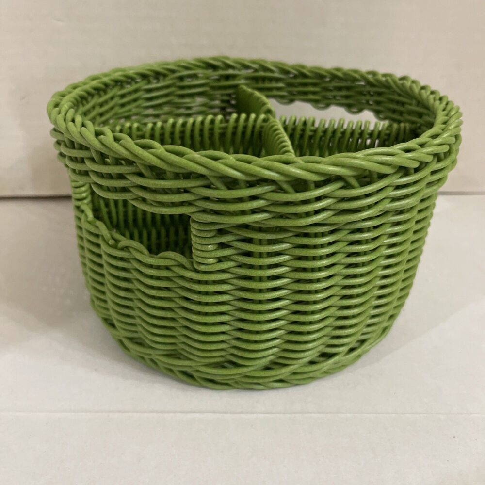 Nautica Green Woven Resin Grean Utensil Flatware Basket 4.5” H  7.5 Inch Width